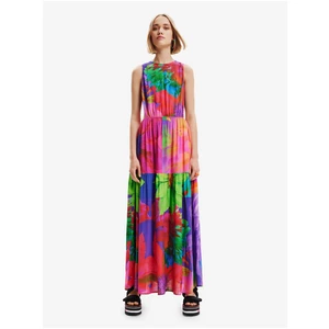 Purple-pink Women's Patterned Maxi-Dress with Necklines Desigual Sandall - Ladies