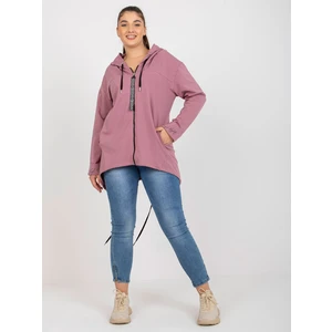 Dusty pink plus size zipper sweatshirt with ribbing