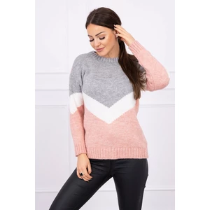 Sweater with geometric patterns gray+powdered pink