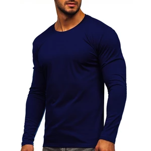 Tmavě modré pánské tričko s dlouhým rukávem bez potisku Bolf 2088L