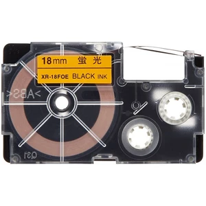 Casio XR-18FOE , 18mm x 8m, černý tisk / signální oranžový podklad, kompatibilní páska