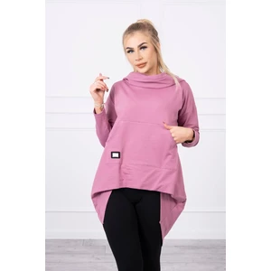Sweatshirt with long back and hood dark pink