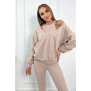 3-piece set Sweatshirt + Top + Leggings Beige