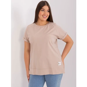 Basic beige blouse with round neckline plus size