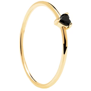 PDPAOLA Minimalistický pozlacený prsten se srdíčkem Black Heart Gold AN01-224 56 mm