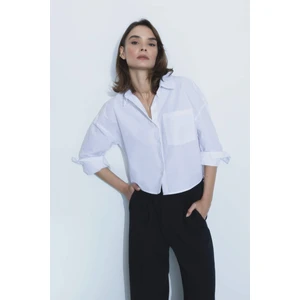 DEFACTO Crop Shirt Collar Poplin Long Sleeve Shirt