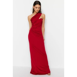 Trendyol Burgundy One-Shoulder Gathered Detailed Long Evening Evening Dress