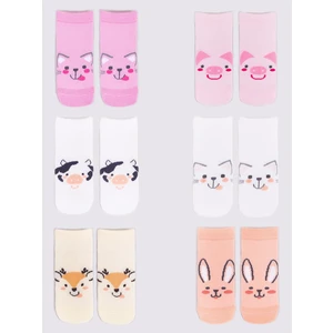 Yoclub Kids's Girls' Ankle Thin Cotton Socks Patterns Colours 6-Pack SKS-0072G-AA00-004