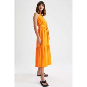 DEFACTO Crew Neck Sleeveless Belted Midi Dress