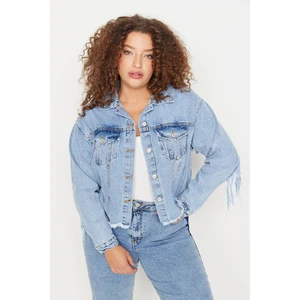 Trendyol Curve Light Blue Tassel Detailed Denim Jacket