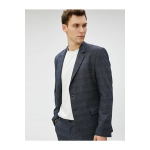 Koton Checkered Blazer Jacket with Pocket Details and Buttons, Slim Fit