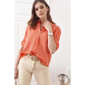 Airy shirt with longer back, coral