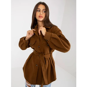 Brown lady's coat with pockets and ties