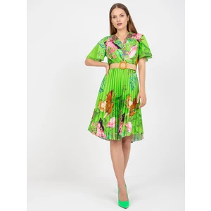 Light green dress with print and knitted belt