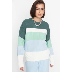 Trendyol Green Oversize Color Block Knitwear Sweater