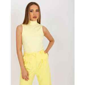 Light yellow ribbed top RUE PARIS with high neckline