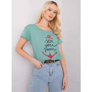 Dark mint t-shirt with an inscription