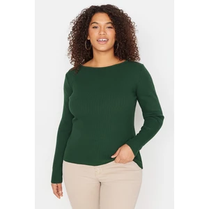 Trendyol Curve Emerald Green Back V-Neck Chain Detailed Thin Knitwear Sweater