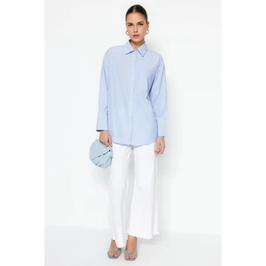 Trendyol Light Blue Striped Shirt Woven Cotton with Wide Cuffs