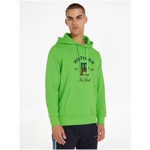 Světle zelená pánská mikina Tommy Hilfiger Curved Monogram Hoody - Pánské