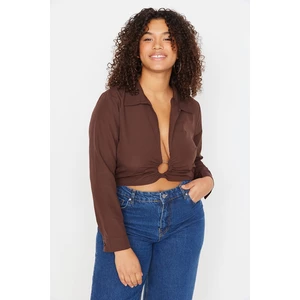 Trendyol Curve Brown Lace-Up Detailed Woven Poplin Blouse