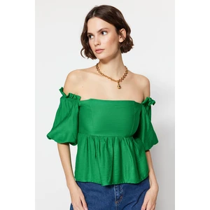 Trendyol Carmen Green Woven Collar Blouse