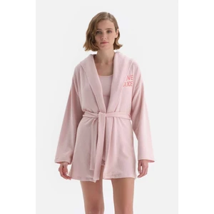 Dagi Dusty Pink Toweled Dressing Gown with Embroidery