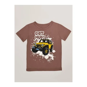 Mushi Jeep Mood Boys' Combed Cotton Combed Cotton T-shirt, Brown