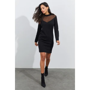 Cool & Sexy Women's Black Tulle Detailed Mini Dress AFR27