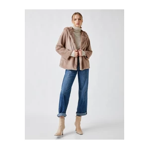 Koton Hooded and Buttoned Plush Coat