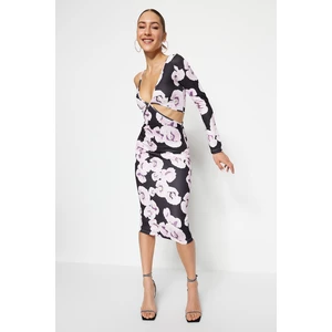 Trendyol Multi-colored Floral Print Evening Dress with Knitwear