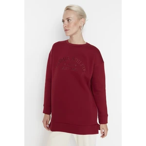 Trendyol Burgundy Knitted Sweatshirt with Lettering and Pillows