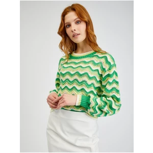 Orsay Yellow-Green Ladies Striped Sweater - Women