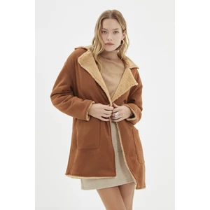 Trendyol Camel Oversize Double Sided Suede Plush Coat