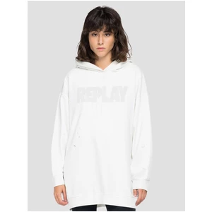 White Women's Oversize Sweatshirt with Replay Inscription - Women