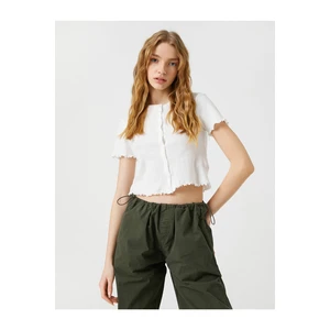 Koton Crop T-Shirt Short Sleeves Cotton with Buttons Crewneck