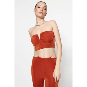 Trendyol Cinnamon Crop Knitted Blouse