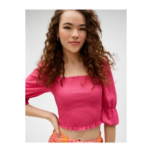 Koton Crop T-Shirt Gippes Square Collar with Balloon Sleeves