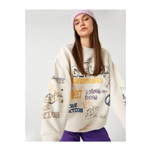 Koton Crewneck Sweatshirt Oversized Graffiti Printed Long Sleeved Fleece Inner