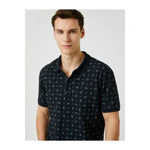 Koton Polo Neck T-shirt with Buttons, Slim-Cut Shawl Print Detailed Cotton.