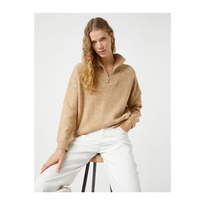 Koton Oversize Knitwear Sweater Standing Collar Half Zipper