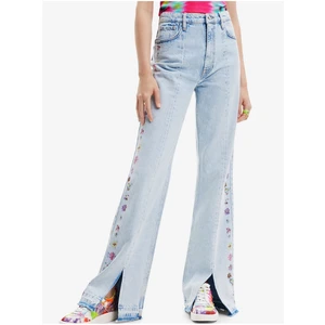 Light blue womens wide jeans Desigual Flores - Women