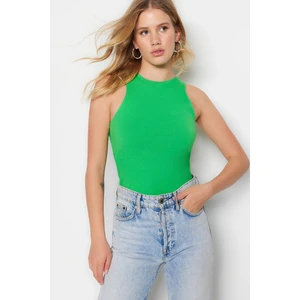 Trendyol Green Cotton Halterneck Fitted/Slip-On, Flexible Knit Single Singlet