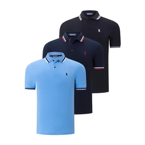 TRIPLE SET T8594 DEWBERRY MENS T-SHIRT-BLACK-LACQUERED-BLUE LIGHT