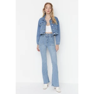 Trendyol Blue Super High Waist Flare Jeans with Waist Detail