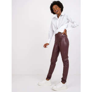 Dark burgundy faux leather leggings from Briana RUE PARIS