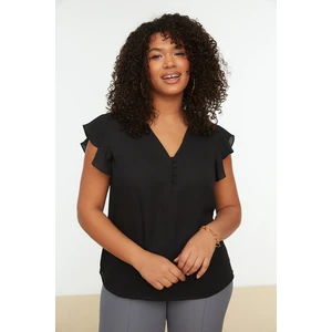 Trendyol Curve Black Sleeve Detail Buttoned Woven Blouse