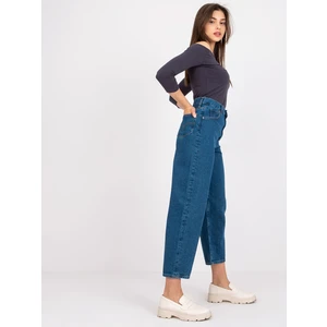 Dark blue Azalia RUE PARIS high-waisted denim pants