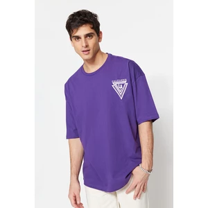Trendyol Purple Męska koszulka z nadrukiem oversize z krótkim rękawem