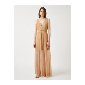 Koton Pleated Dress Metallic Detailed Belt